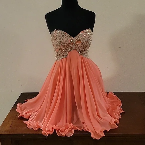 Evenings | Dresses | Formal Strapless Peach Silver Rhinestone Dress Size 6  | Poshmark